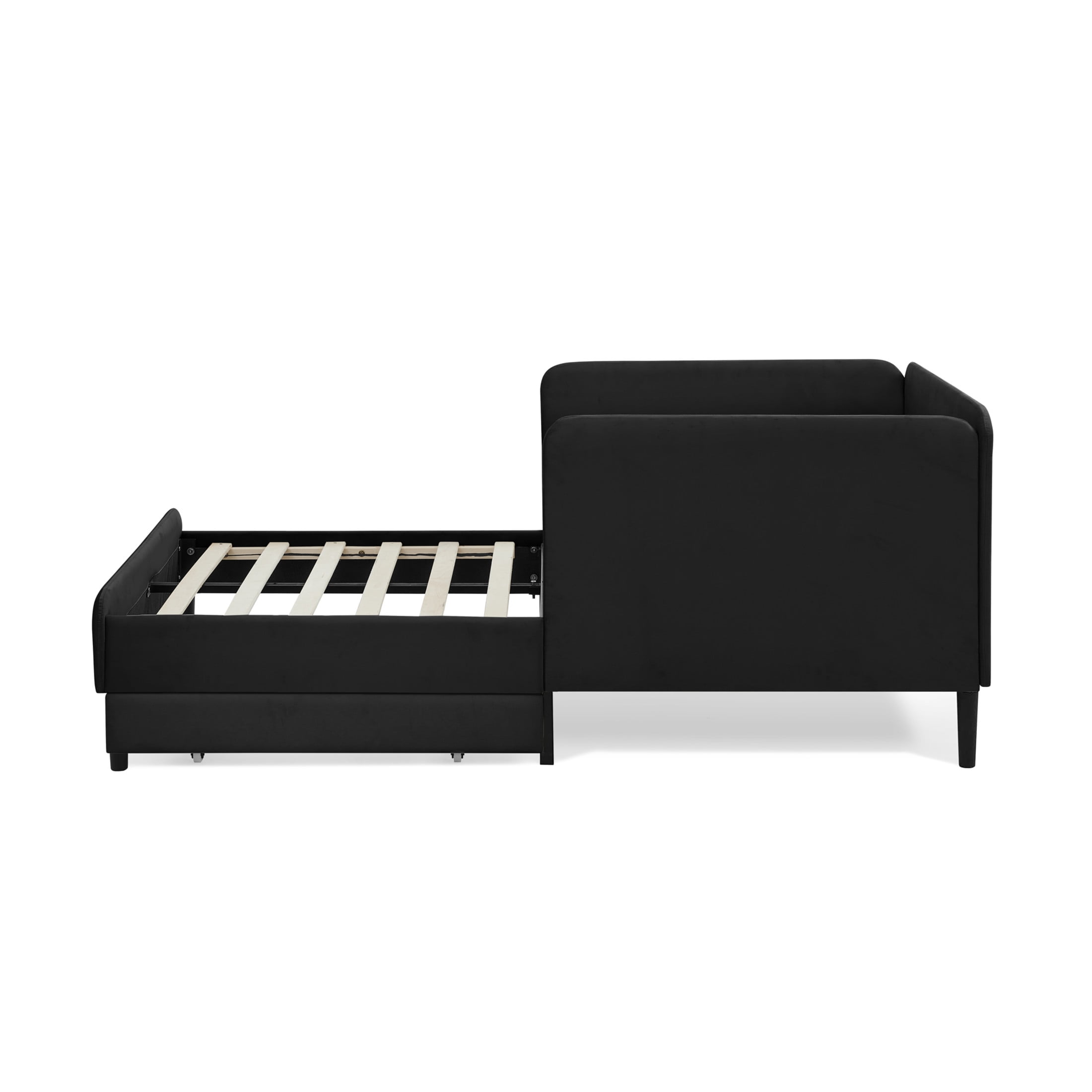 Noble House Haylie Twin Size Velvet Upholstered Daybed with Storage Drawers, Adjustable Daybed Sleeper Sofa, Black