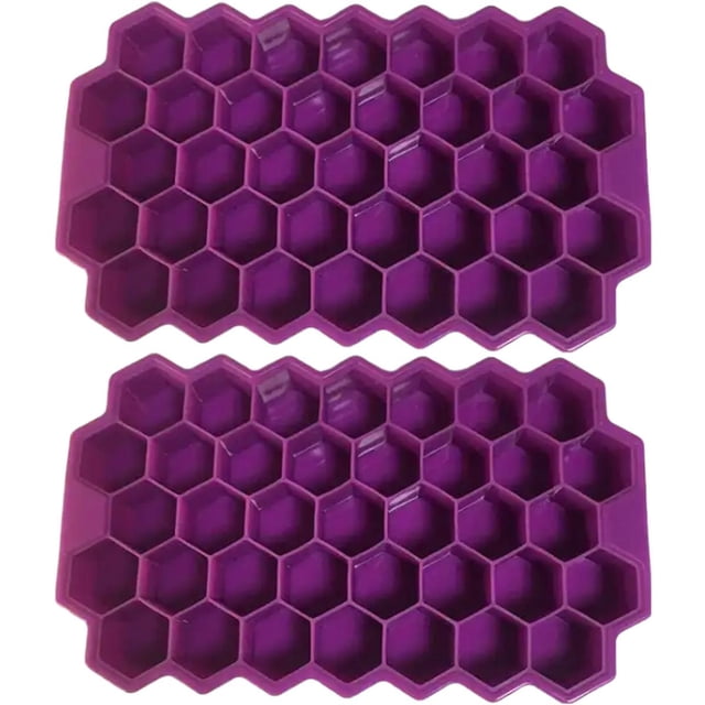 Porta hielo hexagonal SiliBlockPurple 2Pzas Morado Silicona 37Cavidades Grado Alimenticio Flexible. Chef Grill MXMSV-002
