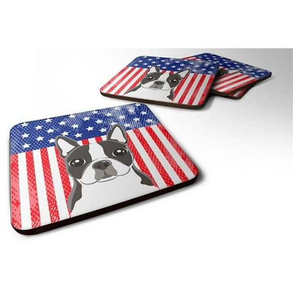 Carolines Treasures  American Flag & Boston Terrier Foam Coaster