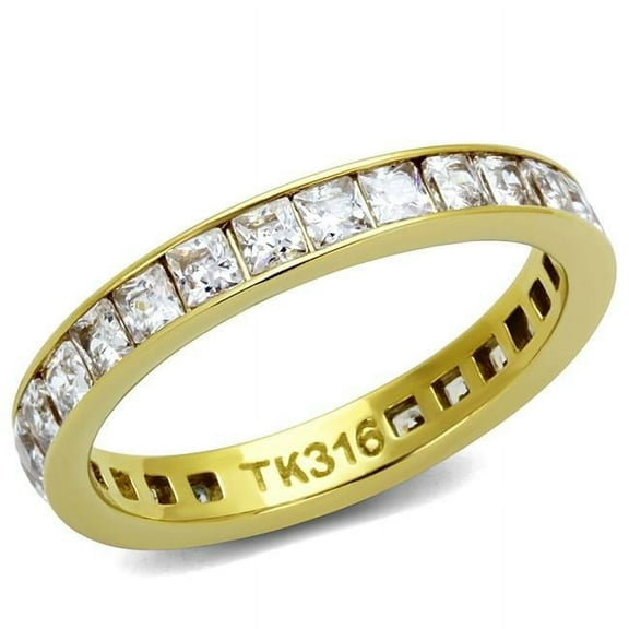 Alamode Women IP Gold Stainless Steel Ring with AAA Grade CZ in Clear - Size 11