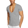 thumbnail image 2 of Fashnice Chemise Homme Col en V T-Shirts Manches Courtes Hauts d'Été Mode Travail Basique Tee Gris G, 2 of 3