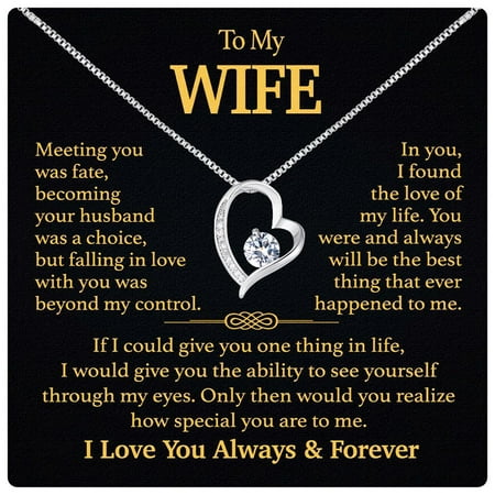 To My Wife Necklace From Husband With Heartfelt Message & Elegant Box - Soulmate Necklace For Women, Romantic Jewelry Her On Birthday, Anniversary #2121, White Forever Love Necklace