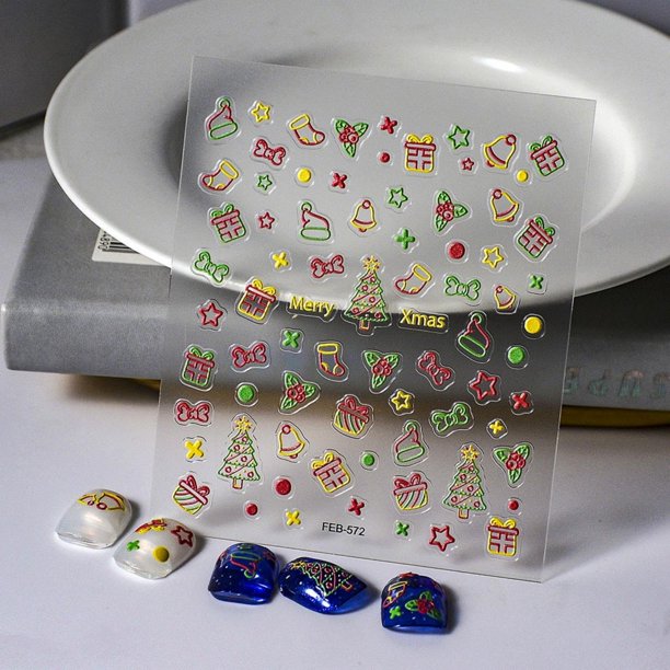 Stickers para uñas Sevgob con diseño navideño en relieve 5D