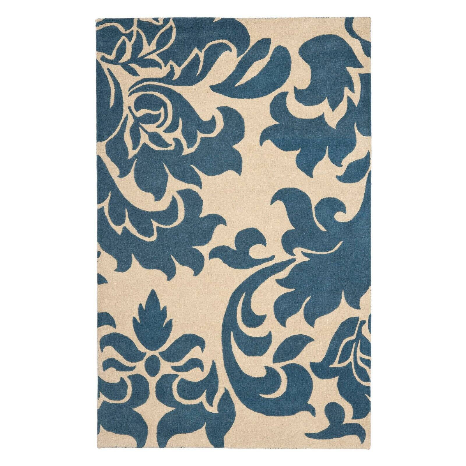 SAFAVIEH Martha Stewart Barcelona Floral Wool Area Rug, Blue Suede, 9' x 12'