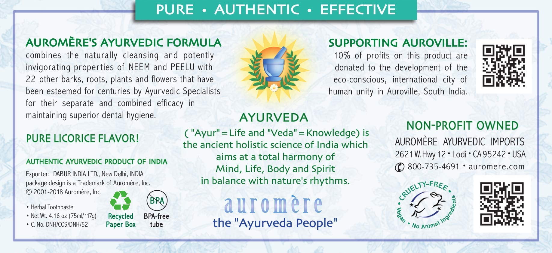 Auromere Toothpaste - Mint-free - Case Of 1 - 4.16 Oz. - Pack of 2
