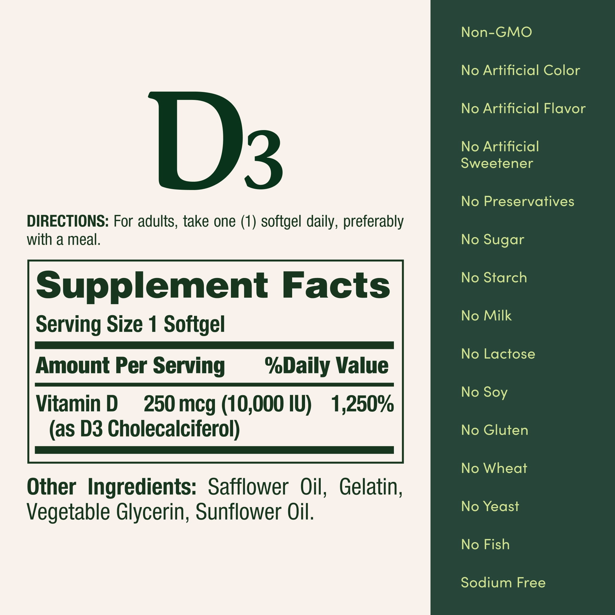 Nature's Bounty Vitamin D3 Cholecalciferol Softgels, 250 mcg 10,000 IU, Immune Support, Bone Health, High Potency, 72 Count