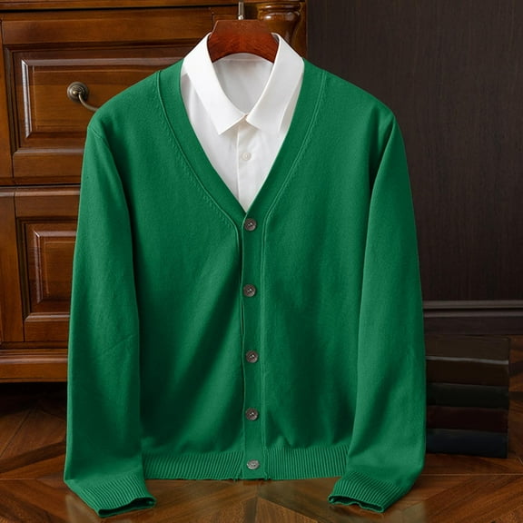 Guieoi Mens Coats and Jackets Winter Clearance Men's Sweater Fashion Casual Color V-Neck Long Sleeve Green Black*Friday/Cyber*Monday Clearance