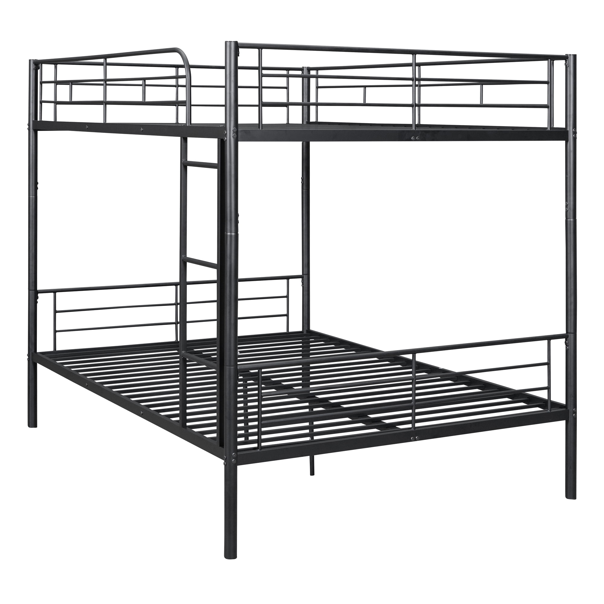 DEALTOPS Full Over Full Metal Bunk Bed, Metal Bedframe with Ladder and Guardrail, Black