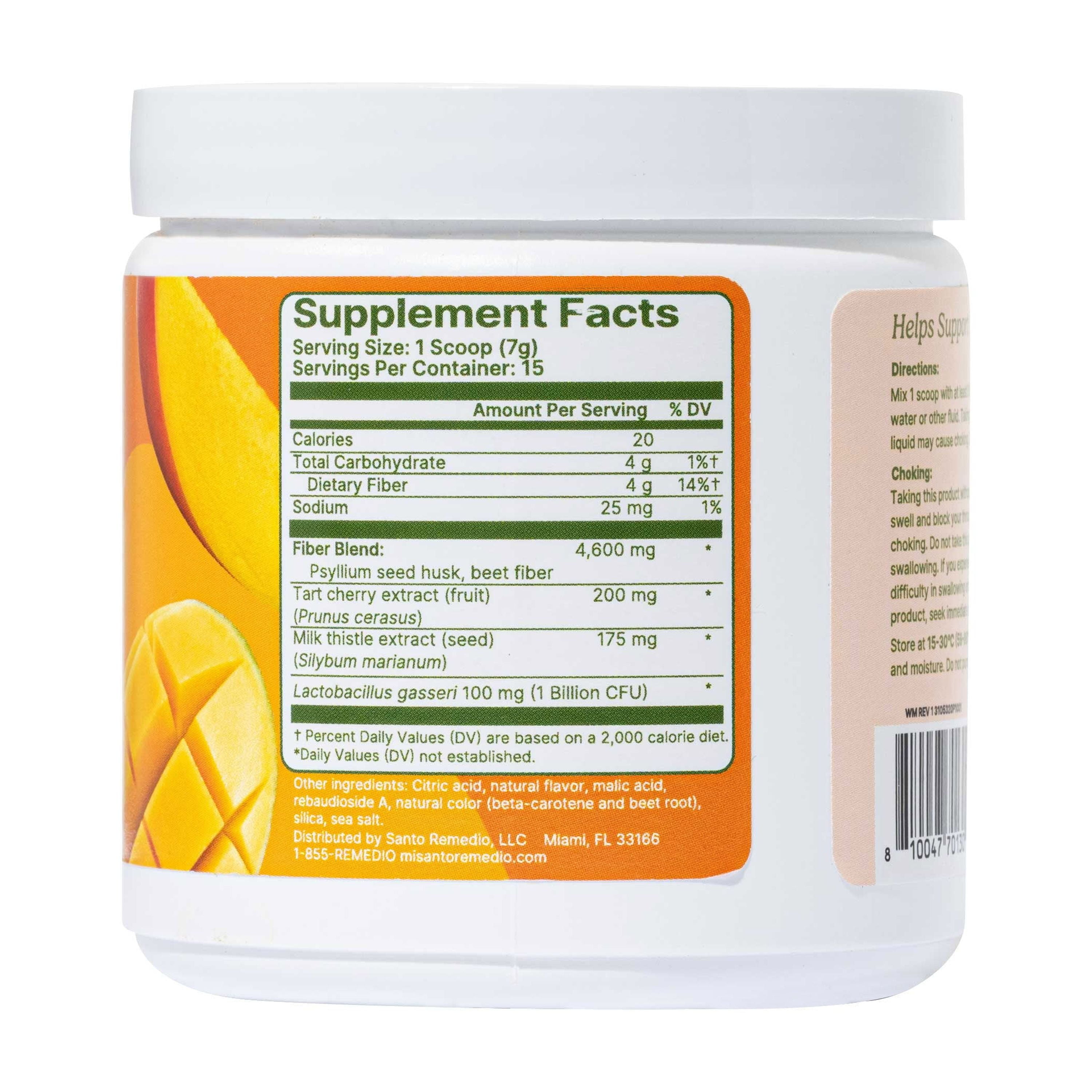 Santo Remedio Colon Plus Detoxifying Fiber Blend with Psyllium Seed Husk, Mango, 1 Container