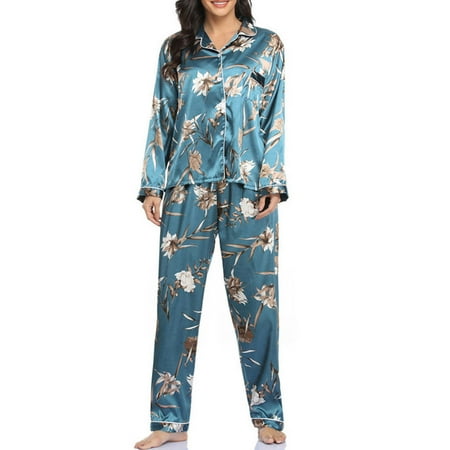 

Yikhty Pajamas for Women Silk Satin Pajama Sets for Women Soft Button Down Womens Loungewear Set
