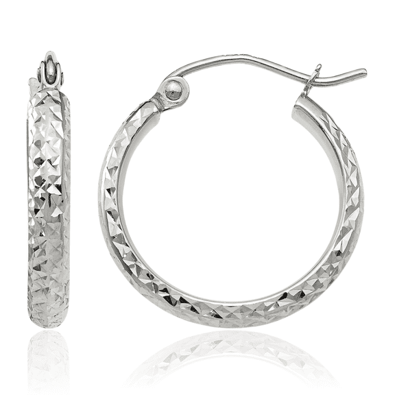 14K Solid White Gold 2.8x18mm Round Medium Hoop Earrings