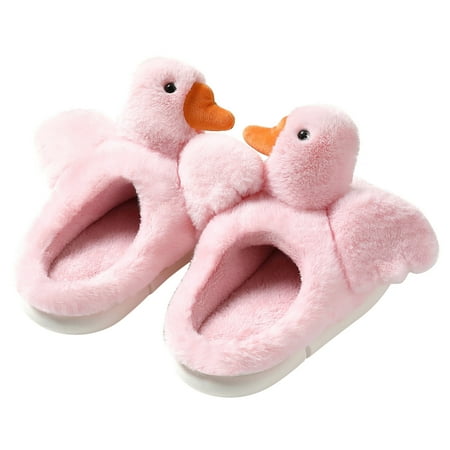 

Couples Women Slip On Furry Plush Flat Home Winter Round Toe Keep Warm Cartoon Slippers Shoes Pink 8