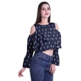 thumbnail image 3 of Moomaya Button Front Cold Shoulder Top Printed  Casual Loose Blouse Short Top, 3 of 4
