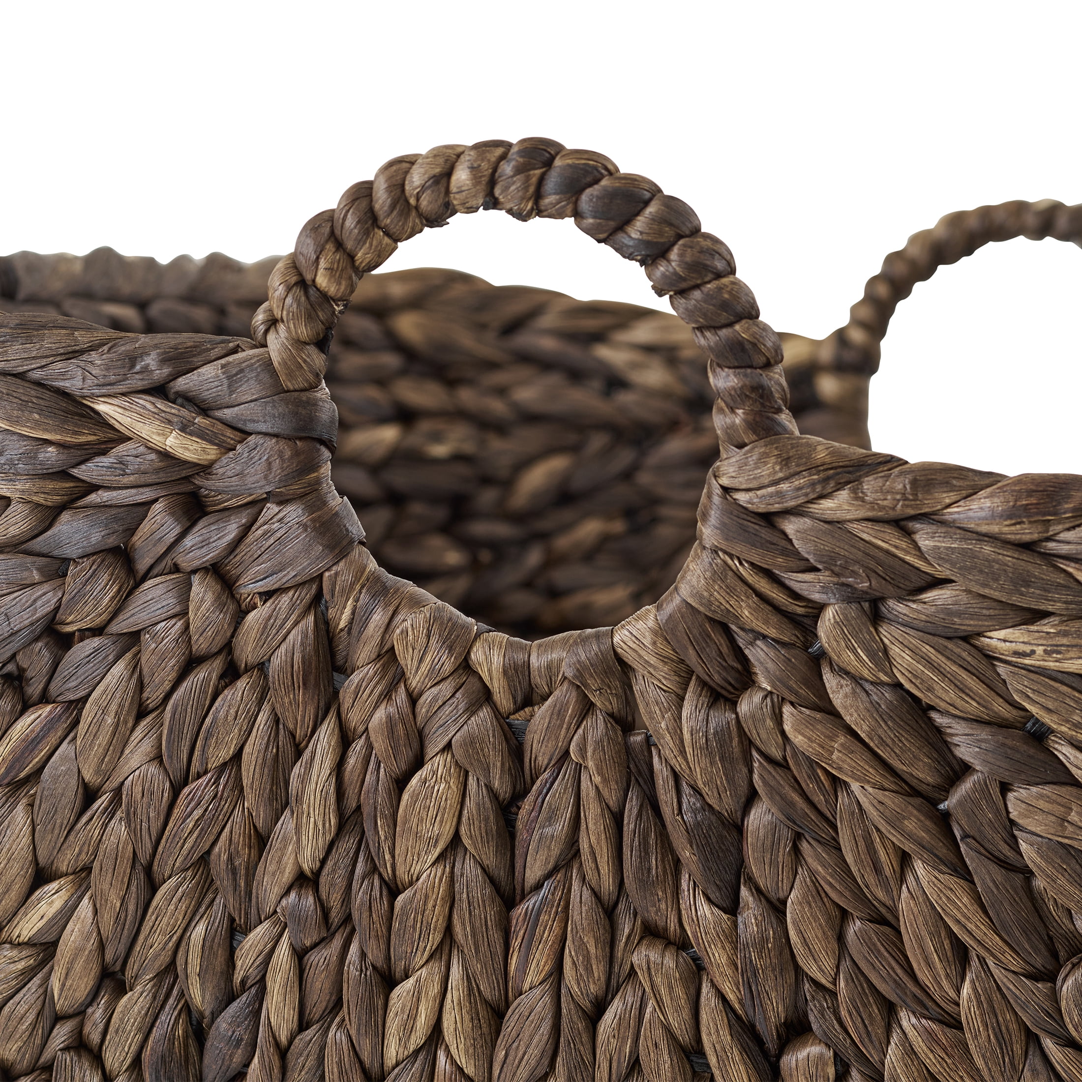 Better Homes & Gardens Beachcomber Handwoven Water Hyacinth Storage Basket with Handles, Dark Brown