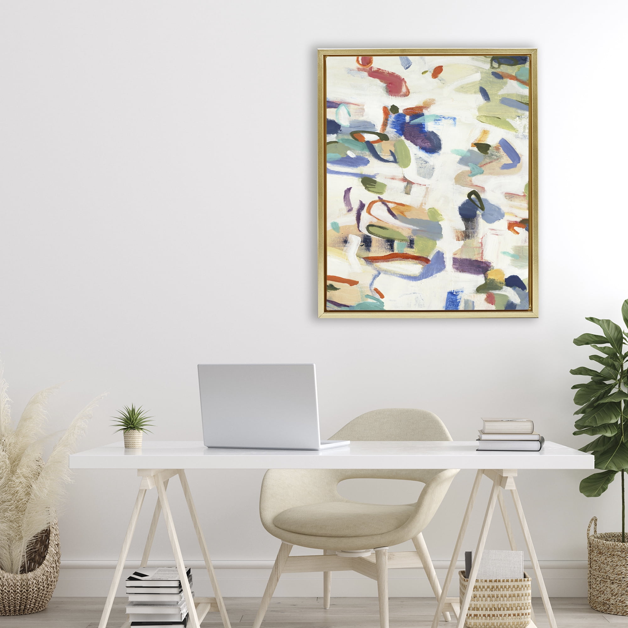 Stupell Industries Expressive Composition Brushstrokes Gold Framed Floater Canvas Wall Art, design by Lisa Ridgers