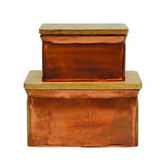 Creative Co-Op Iron Boxes with Wood Lids (Set of 2 Sizes)