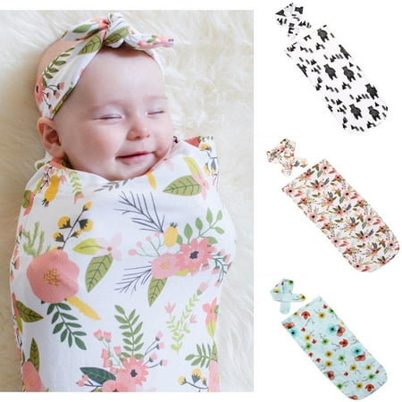 - Newborn Boy Girl Swaddle Blanket Baby Sleeping Bag Swaddle Muslin Wrap +Headband Unisex Toddler Nest