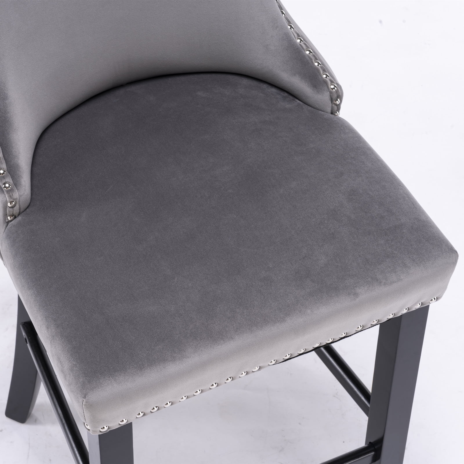 Gewnee Contemporary Gray Velvet Upholstered Wing-Back Barstools with Button Tufted Decoration and Wooden Legs，Recommended for Use in The Living Room and Dining Room.
