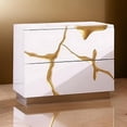 thumbnail image 6 of Benjara 24 Inch Nightstand, 2 Drawers, Gold Details, Metal Base, White Wood, 6 of 6