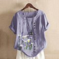 thumbnail image 2 of Gibobby Playera de Manga Corta con Cuello Redondo Nueva camiseta de algodón informal con estampado Retro literario y artístico elegante para mujer(Morado,XL), 2 of 4