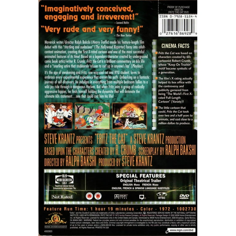 Fritz The Cat DVD USA Format UNRATED - Walmart.com