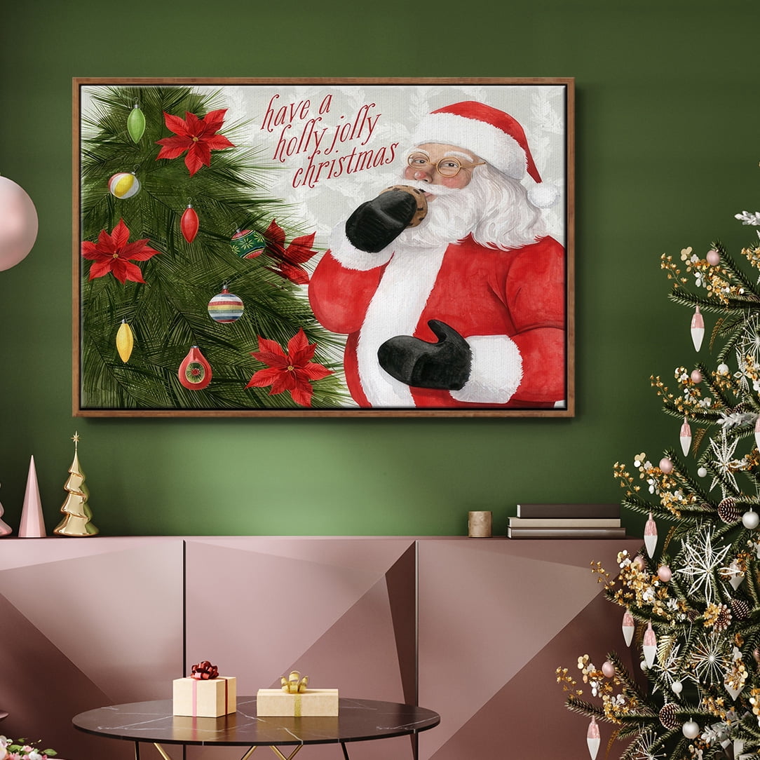 Arose Such a Clatter Collection A - Framed Gallery Wrapped Holiday Canvas - 17 x 25 - Rosewood Frame