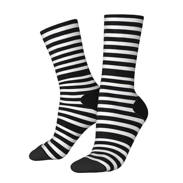 Balery Black And White Stripes Calcetas Largas con Estampado para Hombre y Mujer – Suaves y Transpirables, Talla Única (US 5-11)