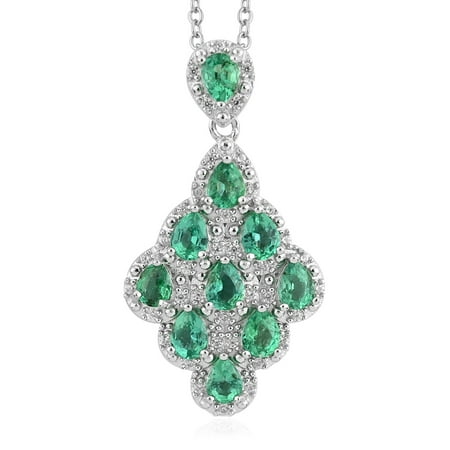 Shop LC 925 Sterling Silver Pear AAA Emerald White Zircon Necklace Rhodium Plated Pendant Wedding Bridal Anniversary Engagement Jewelry For Women Size 18" Ct 1.4