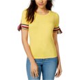 thumbnail image 1 of maison Jules Womens Striped Ribbon Basic T-Shirt, Yellow, Small, 1 of 1