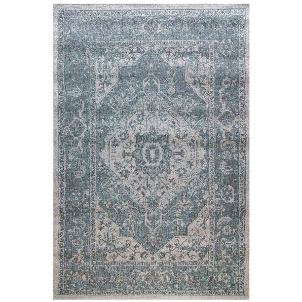 Kukoon Rugs Gray Teal Traditional Medallion Indoor Outdoor Area Rug