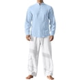 thumbnail image 2 of Ceisia Men's Loose Fit Cotton-Linen Like 2-Piece Set Stand-Up Collar Henley Long Sleeve Shirt with Elastic Waist Wide Leg Pants Gifts, 2 of 9