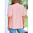 thumbnail image 3 of PRETTYGARDEN Womens Casual Summer Tops V Neck Short Puff Sleeve Pleated Cotton T Shirts Loose Dressy Blouses, 3 of 8