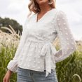 thumbnail image 2 of Blusa de manga larga con lazo y cordón con pompón y cuello en V para mujer Fridja  hj3630, 2 of 7