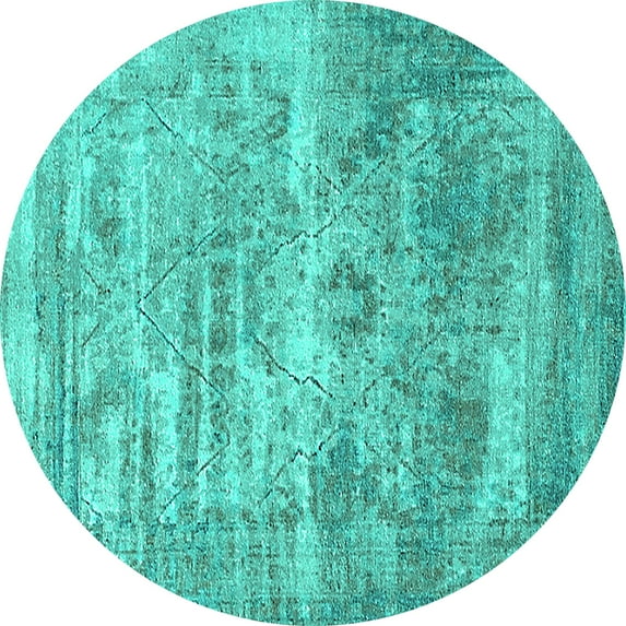 Ahgly Company Machine Washable Indoor Round Oriental Turquoise Blue Industrial Area Rugs, 3' Round
