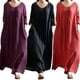 thumbnail image 5 of Vestido suelto ocasional de las mujeres del otoño Sólido cuello en V manga larga de algodón Retro Bo Meterk Negro XXXXL, 5 of 7