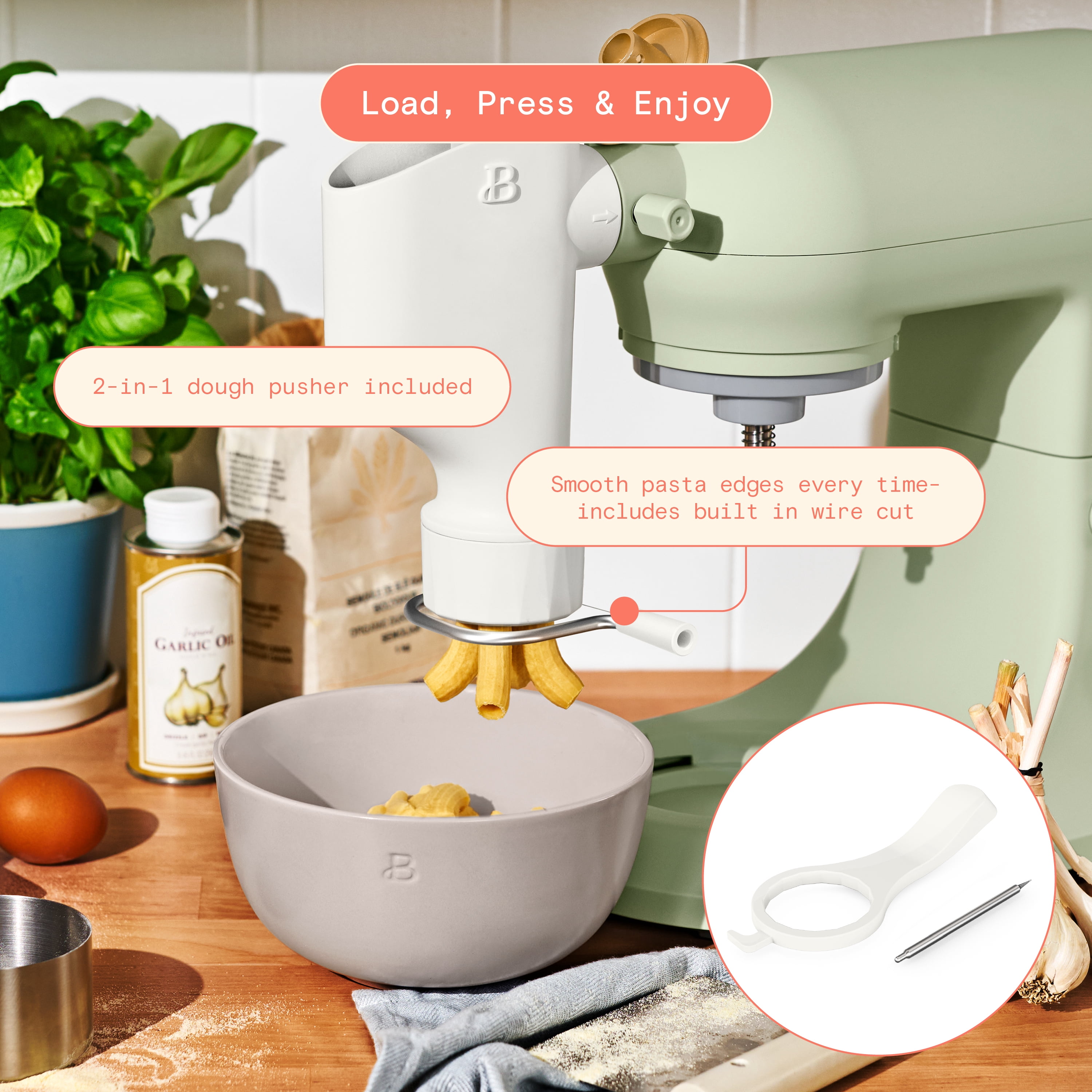 Beautiful Stand Mixer Pasta Maker Extruder Attachment by Drew Barrymore