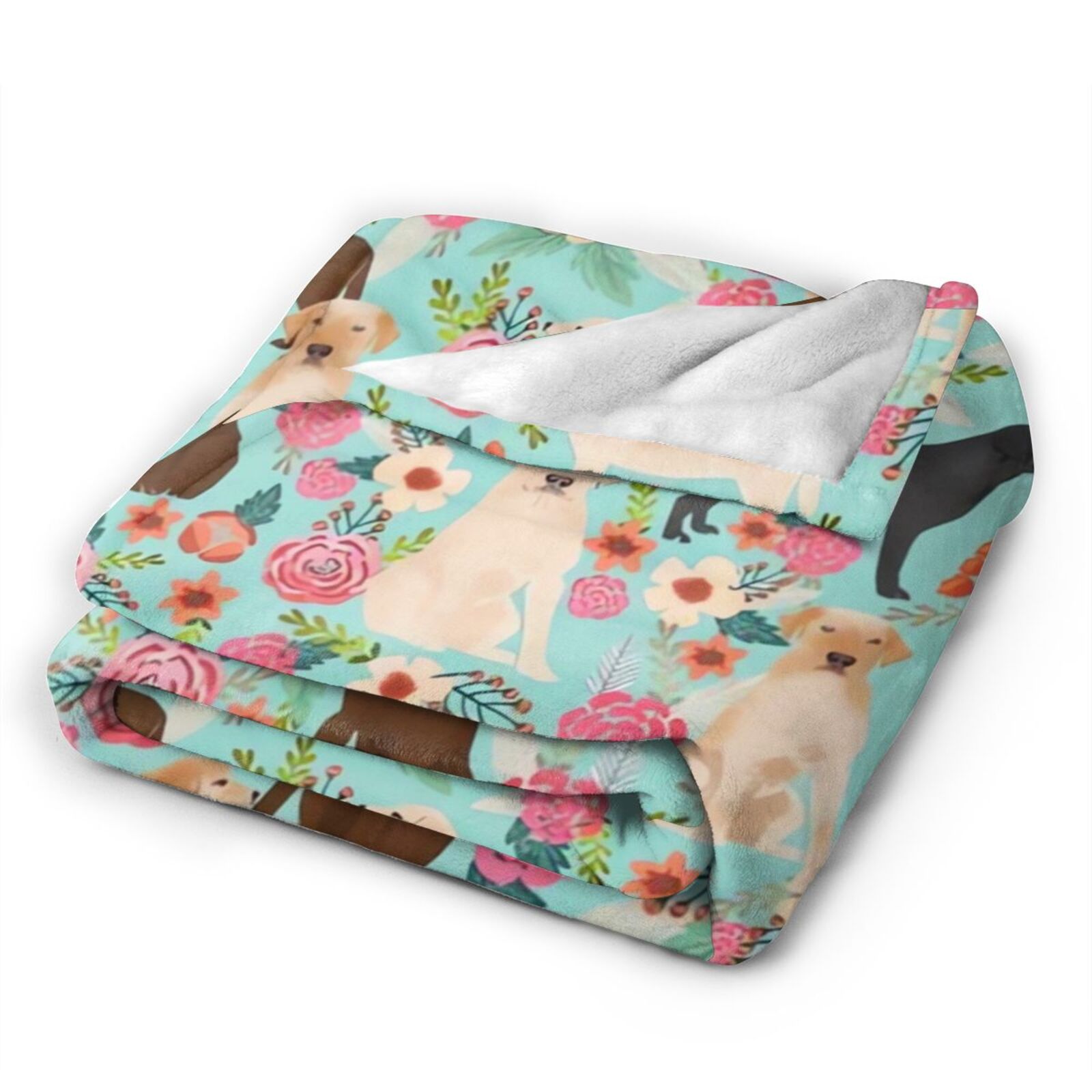 Wijzvio Abrador Retriever Dog Flower Floral Throw Blanket Soft Fuzzy Fleece Blanket For Couch Bed Living Room Decoration 50"X40"