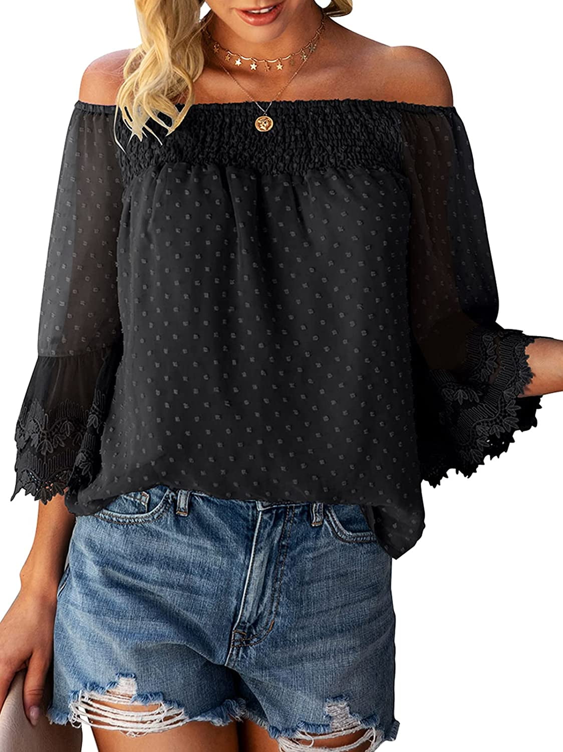 Women's Summer Off Shoulder Tops Ruffle 