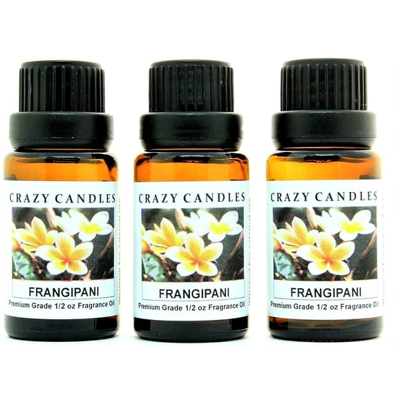 Crazy Candles Frangipani 3 Bottles 1/2 Fl Oz Each (15ml) Premium Grade Scented Fragrance Oil (Fresh, Clean & Beautiful Tropical Floral Aroma) Made in USA