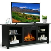 Gymax 58'' 2-Tier Fireplace TV Stand W/18'' 1500W Electric Fireplace 65'' Black