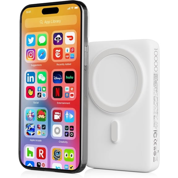 Magnetic Wireless Power Bank 10000mAh, Fast Charging Qi Portable Charger with Foldable Stand for iPhone, Android, Samsung, Google Phones; Digital Display and Bi-Directional USB-C