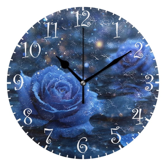10" Artistic Round Wall Decorative Desk Clock Wall Clock Home Decor Blue Rose Pattern