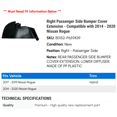 thumbnail image 2 of Right Passenger Side Bumper Cover Extension - Compatible with 2014 - 2020 Nissan Rogue 2015 2016 2017 2018 2019, 2 of 2