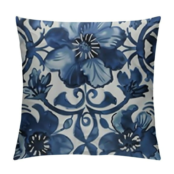 Creowell Navy Floral Throw Pillow Covers Blue and White Porcelain Pillow Covers Bohemian Home Decor Pillow Case Chinoiserie Square Pillow Covers for Living Room Couch Patio,Multi-Size White