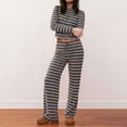 thumbnail image 2 of CHUMUD Two Piece Sets for Women Pants Set Summer Vacation Outfits Long Sleeve Button Tops Trousers Lounge Matching Sets Striped Fashion Clothes Casual Going Out, 2 of 9