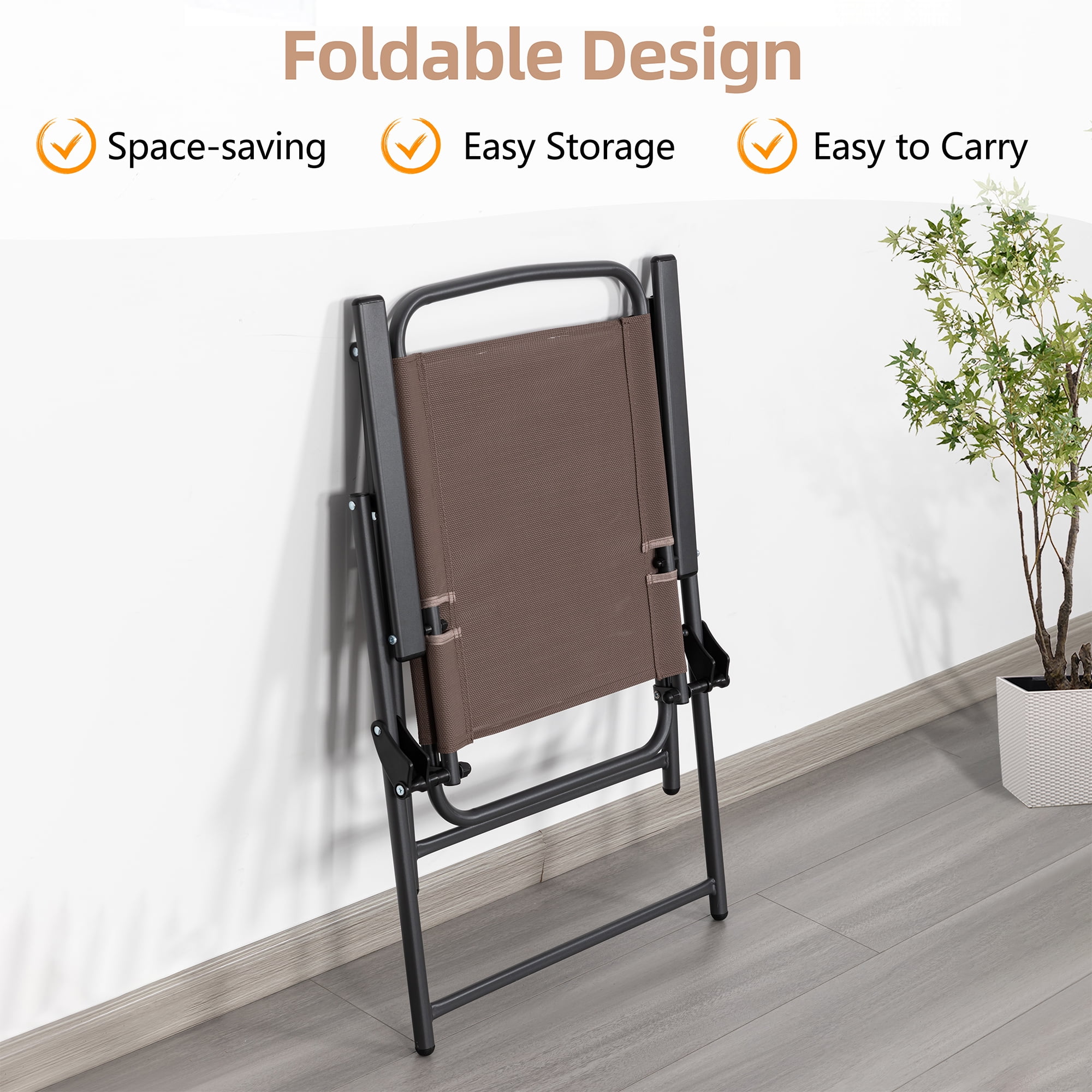 Walsunny 6 Piece Patio Furniture Set with Umbrella, Outdoor Patio Dining Set with 4 Folding Chairs and Tempered Glass Dining Table, Brown