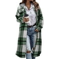 thumbnail image 2 of JGGSPWM Womens Plaid Shacket Jacket Long Corduroy Shirt Fall and Winter Casual Lapel Button Down Flannel Trench Coats Green XXL, 2 of 7
