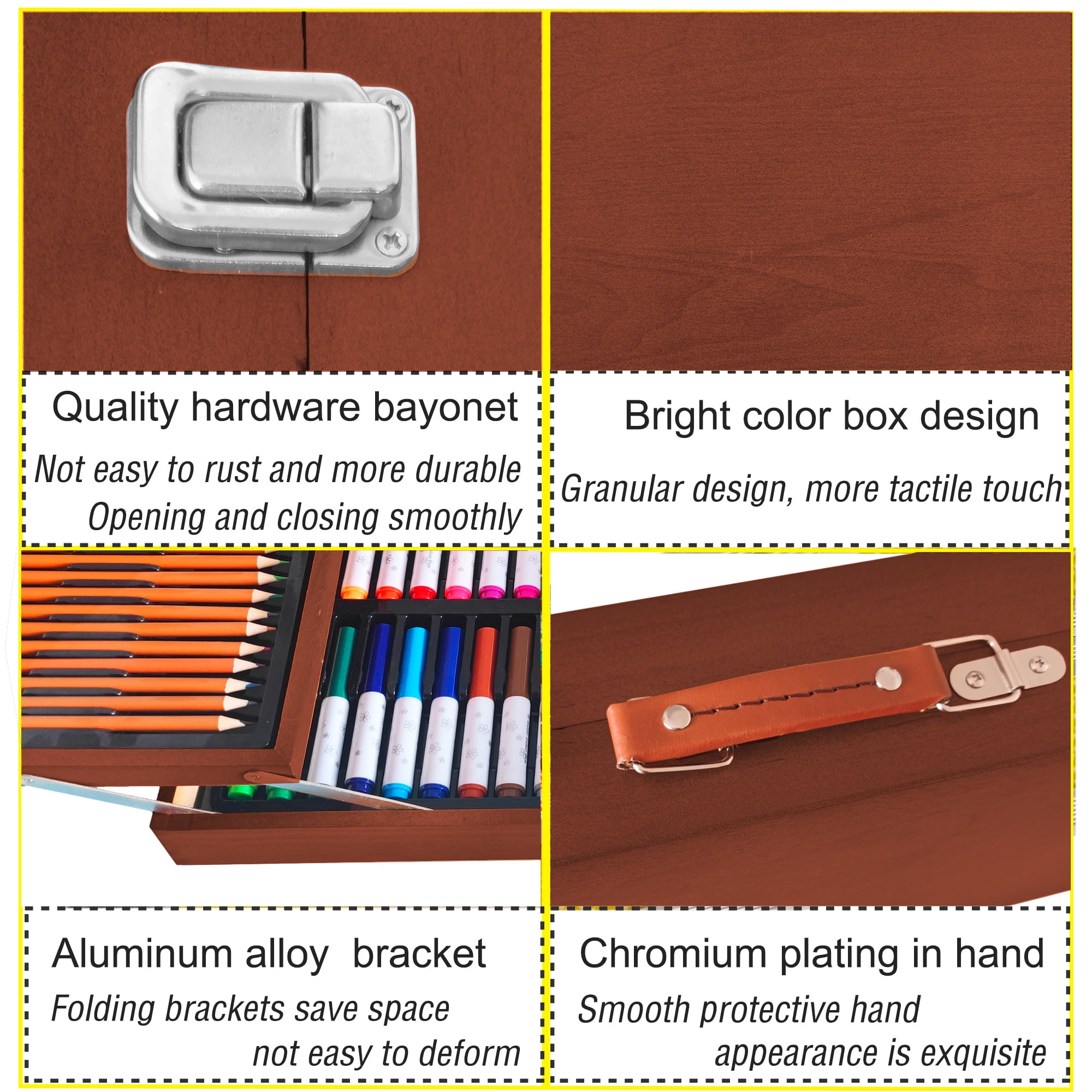 KINSPORY 139 pack Deluxe Portable Double Layers Wooden Coloring Drawing Kit with Sketch Pads, Art Set Gift for Artist Adults Beginners Kids (Brown)