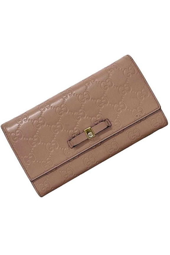 Pre-Owned Gucci Bifold Long Wallet ec-24305 Pink Beige Stripe 388679 Leather 0959... (Good)