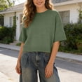 thumbnail image 2 of Tanghaowl Womens Tops Casual Elegant Round-Neck Lightweight Knit Pullover Top for Spring Autumn Women's Pullover Casual Green L, 2 of 5
